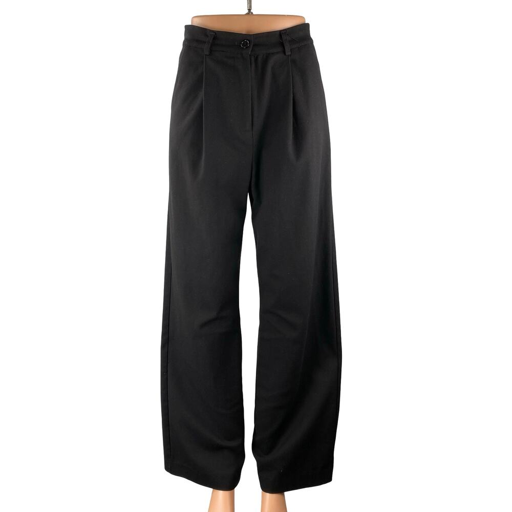 Rebelflow Women's Black High Rise Pleated Wide Leg Baggy Trousers Pants Size S